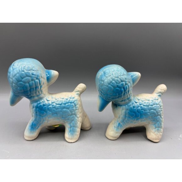 Vtg Set of 2 Ceramic Blue White Lamb Figurines Pair Nursery Decor Baby‎ - Picture 4 of 10